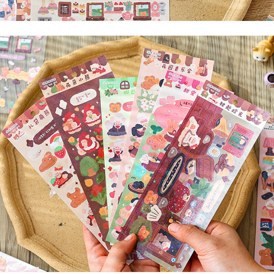 Zanmo SET 2 TẤM hình dán sticker hình gấu kim tuyến decor toploader