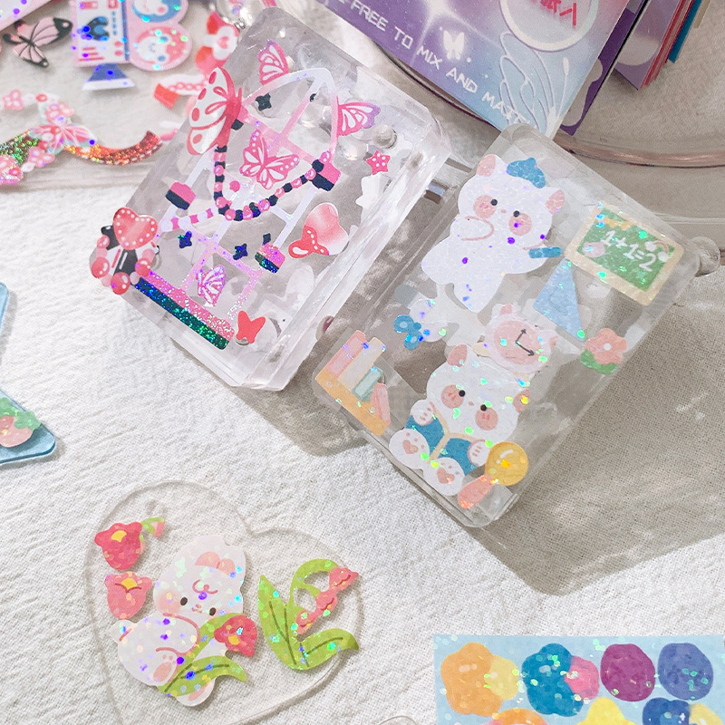 Zanmo set 10 tấm hình dán sticker động vật kim tuyến decor toploader