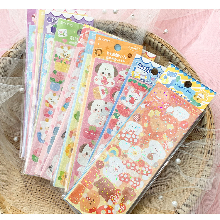 Zanmo set 10 tấm hình dán sticker động vật kim tuyến decor toploader