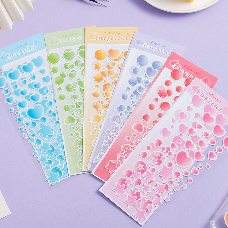 Zanmo SET 2 TẤM hình dán sticker trái tim bong bóng ngôi sao kim tuyến decor toploader