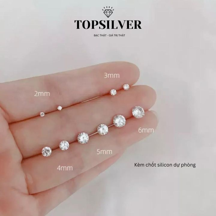 Bông Tai Nụ Đá Tròn Bạc Chuẩn TOPSILVER
