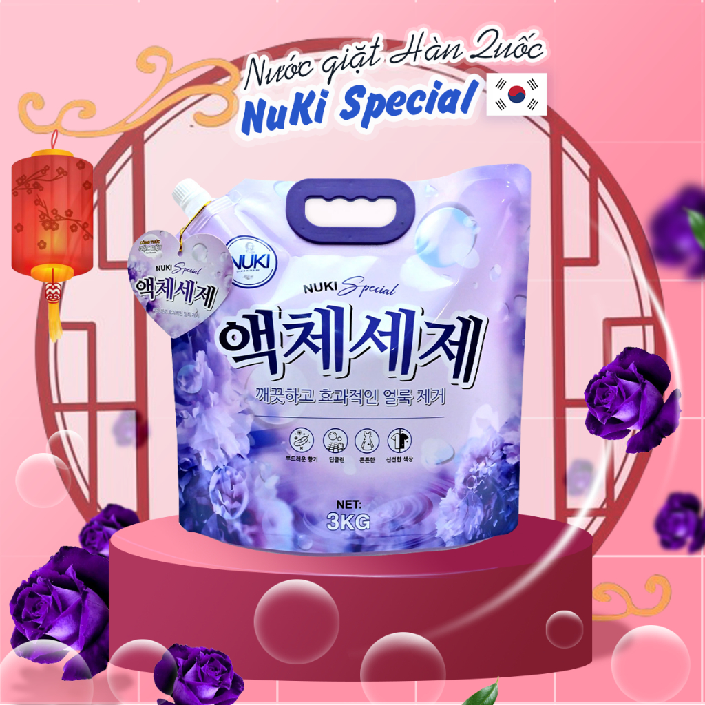 Túi Nước Giặt Xả Hàn Quốc Nuki Special 3kg Hương Nắng Mai Thơm Dịu Nhẹ, Mềm Vải Không Gây Kích Ứng An Toàn Với Làn Da