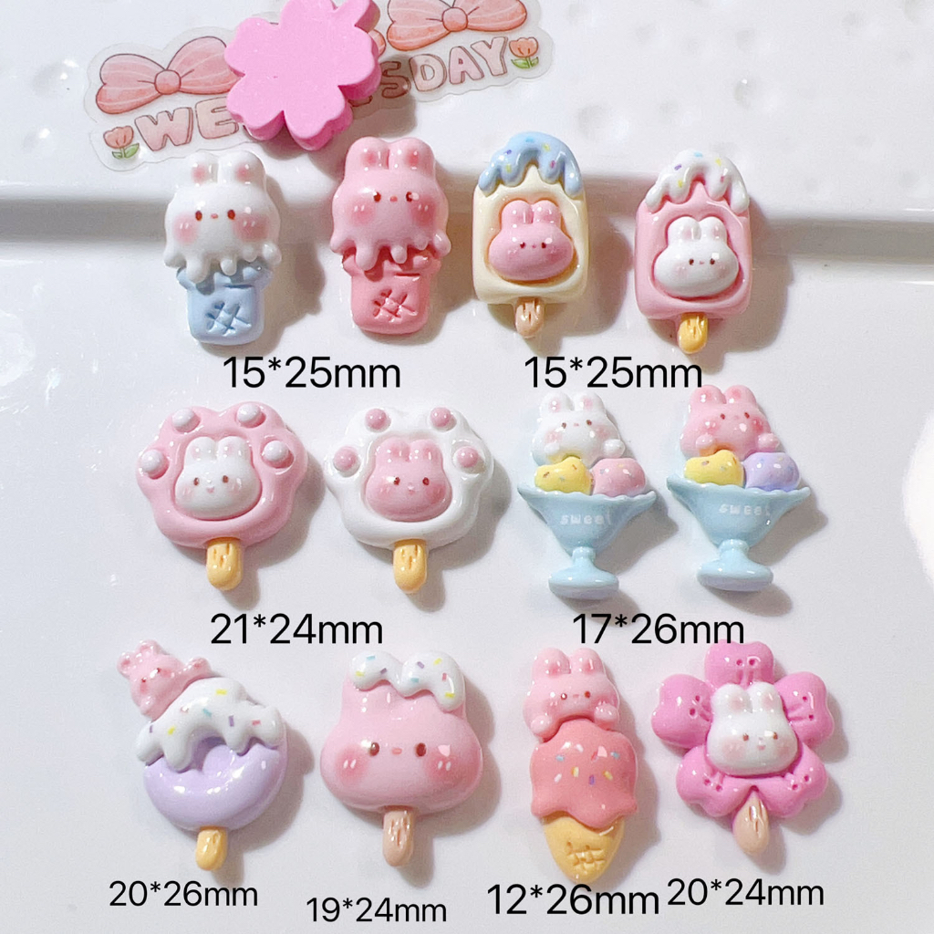 Phụ Kiện Charm Sticker Hình Thỏ Kem Phủ Bóng Đáng Yêu
