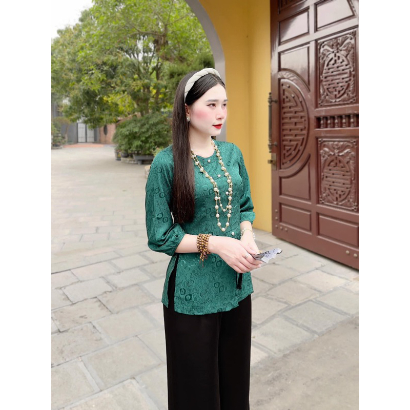 Đồ Lam Đi Chùa Nữ - Bộ lụa áo gấm tay bo cao cấp  Không Nhăn, Không Bai Giãn, Không Phai Màu