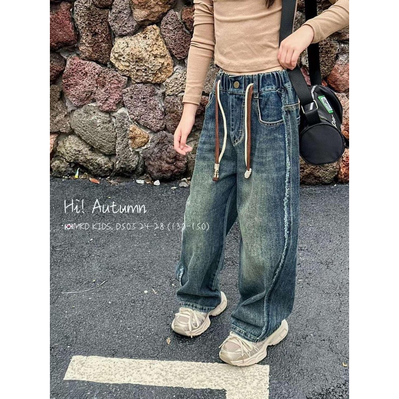 Quần jean bò dài ống suông vải bò mềm chính phẩm cho bé gái