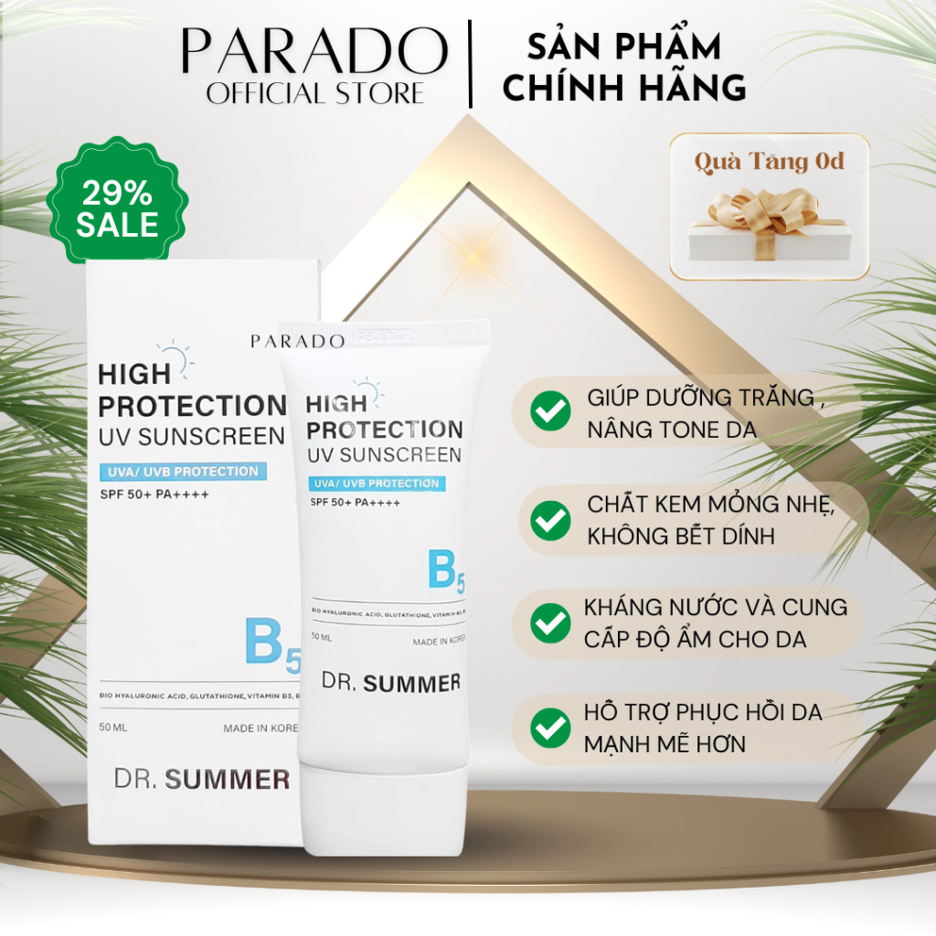 Kem Chống Nắng B5 Dr.Summer High Protection UV Sunscreen SPF 50+ PA ++++ Hàn Quốc - 50ml