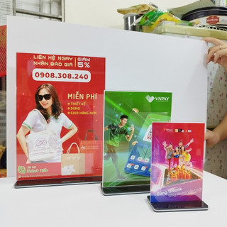 Menu mica a4, menu để bàn a5, a6 đế lùa 02 mặt, mica đài loan