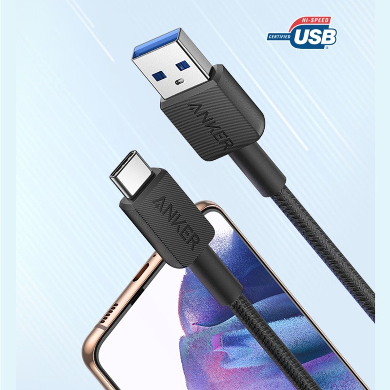 Dây sạc nhanh dù USB to Type C ANKER A81H5 A81H6 cho Samsung Androi 15W -  dài 0.9 Mét 1.8 Mét 3astore