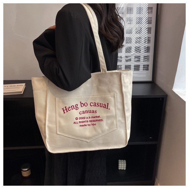 Túi tote đeo vai vải canvas sang trọng phong cách  Hàn