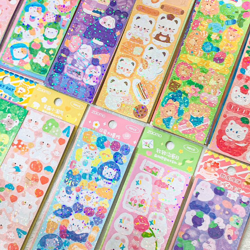 Zanmo set 10 tấm hình dán sticker động vật kim tuyến decor toploader