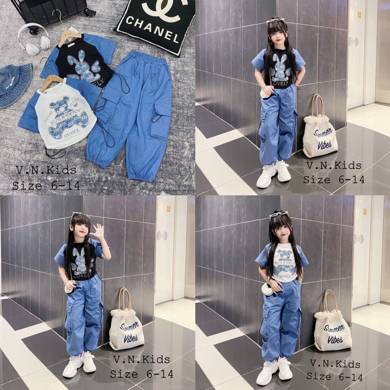 Bộ đính đá Gấu,Thỏ + quần Jean bom cho Bé size đại 17kg-42kg