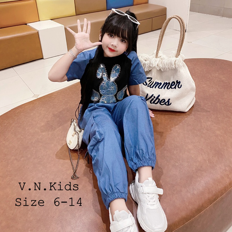 Bộ đính đá Gấu,Thỏ + quần Jean bom cho Bé size đại 17kg-42kg