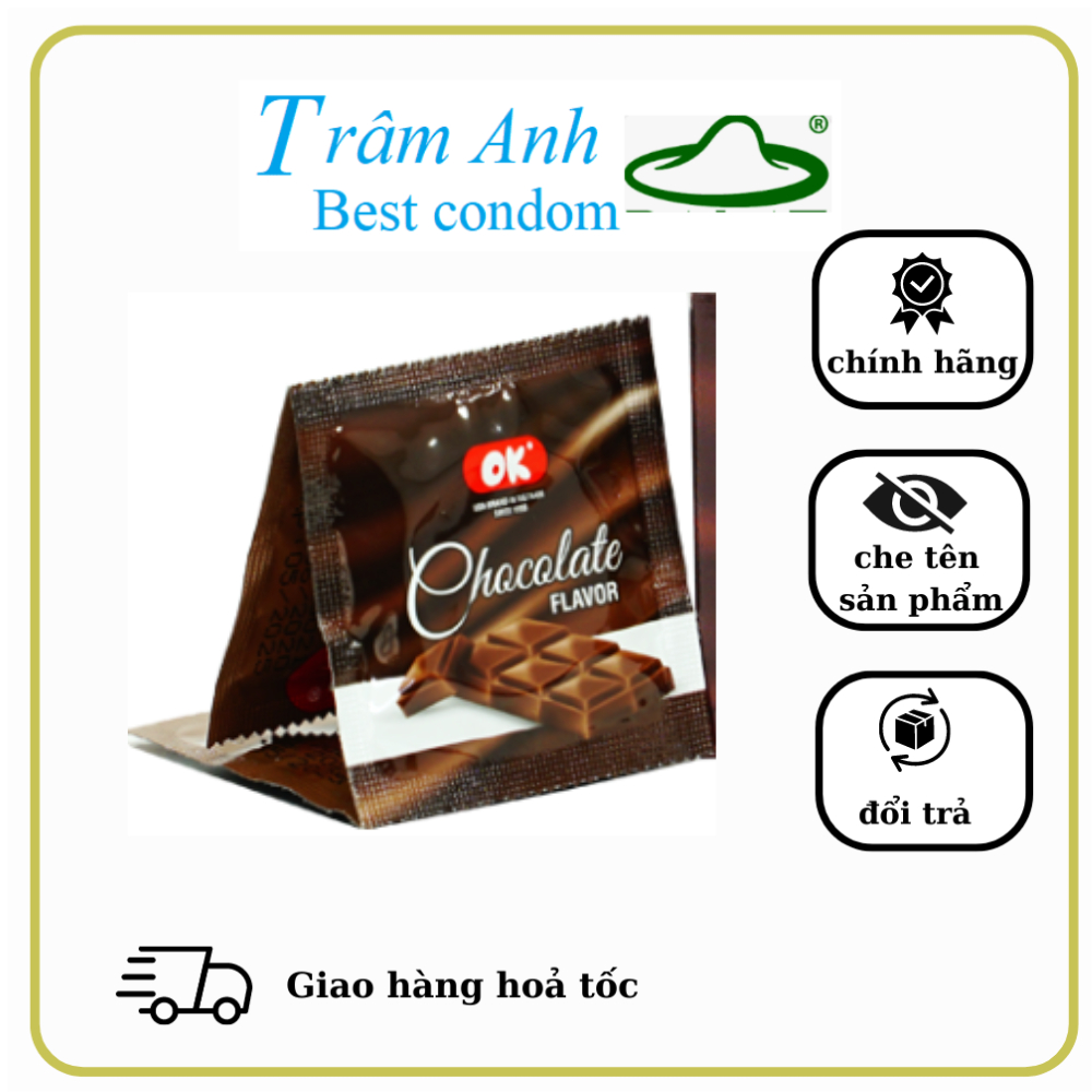 Bao cao su Ok chính hãng, đầy đủ mẫu mã siêu mỏng, mùi hương dâu tây, bạc hà, socola, không mùi.