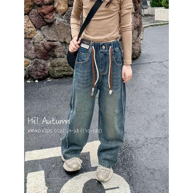 Quần jean bò dài ống suông vải bò mềm chính phẩm cho bé gái