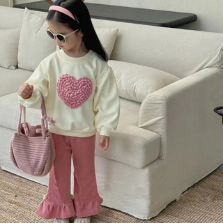Đồ bộ bé gái - Bộ quần áo bé gái - Set áo thun in trái tim dài tay và quần dài tăm gấu loe size từ 7-18 kg - SUN KID'S