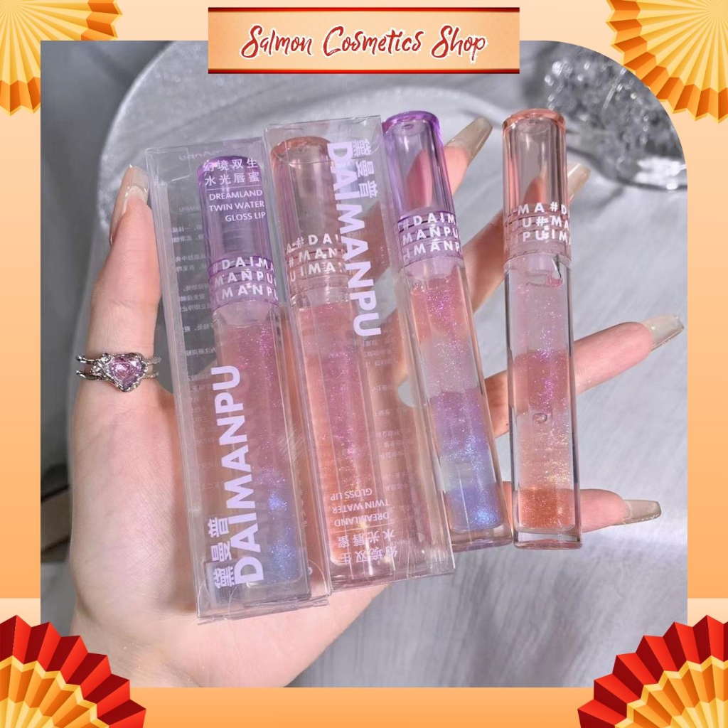 Son Bóng Ánh Nhũ Kim Tuyến DAIMANPU D144 Dreamland Twin Water Gloss Lip Dưỡng Môi, Làm Đầy Căng Bóng Môi, Nội Địa Trung