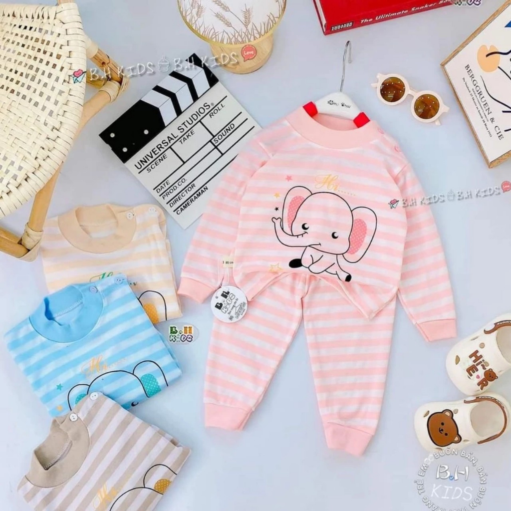 Đồ bộ dài tay cho bé trai và bé gái chất cotton nỉ từ sơ sinh đến 15kg - JKIDS