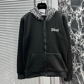  Áo khoác hoodie zip nam nữ CD thêu chữ ngực phối mũ hoạ tiết chữ thổ cẩm monogram chất nỉ bông HZ06P 