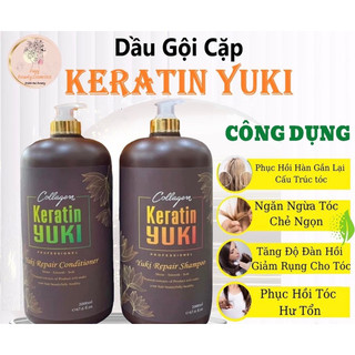 Cặp dầu gội xả collagen keratin yuki 2000ml | giảm rụng tóc, kích mọc tóc, phục hồi tóc hư tổn, mềm mượt