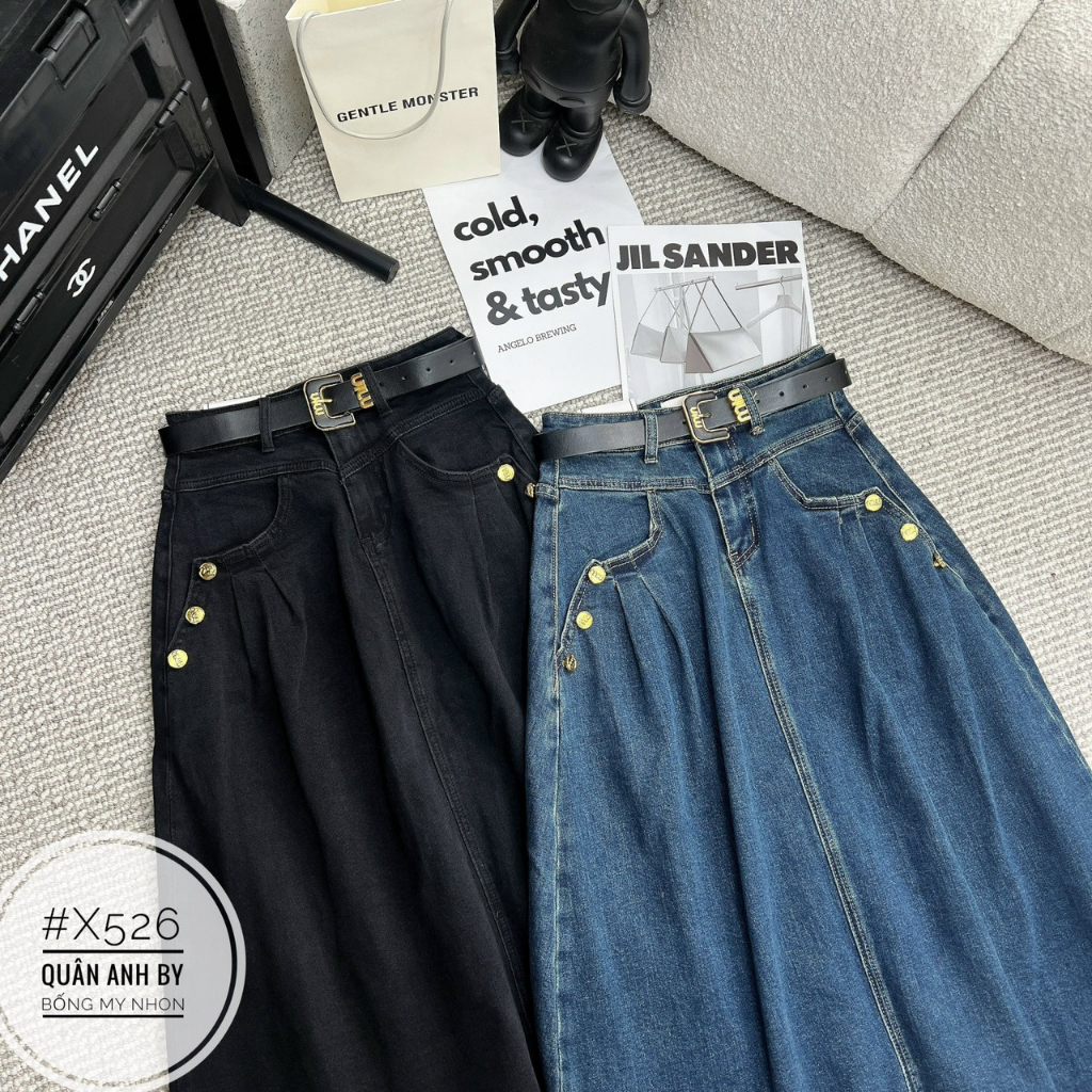 Chân váy jeans xòe dáng dài xinh
