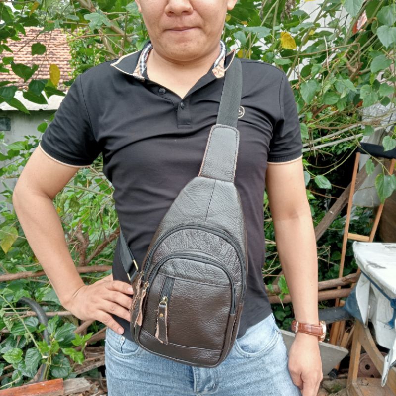 Túi Đeo Chéo Da Bò Nguyên Tấm, Chất Da Mềm Dẻo - Balo Nam Đeo Chéo Thời Trang Mới