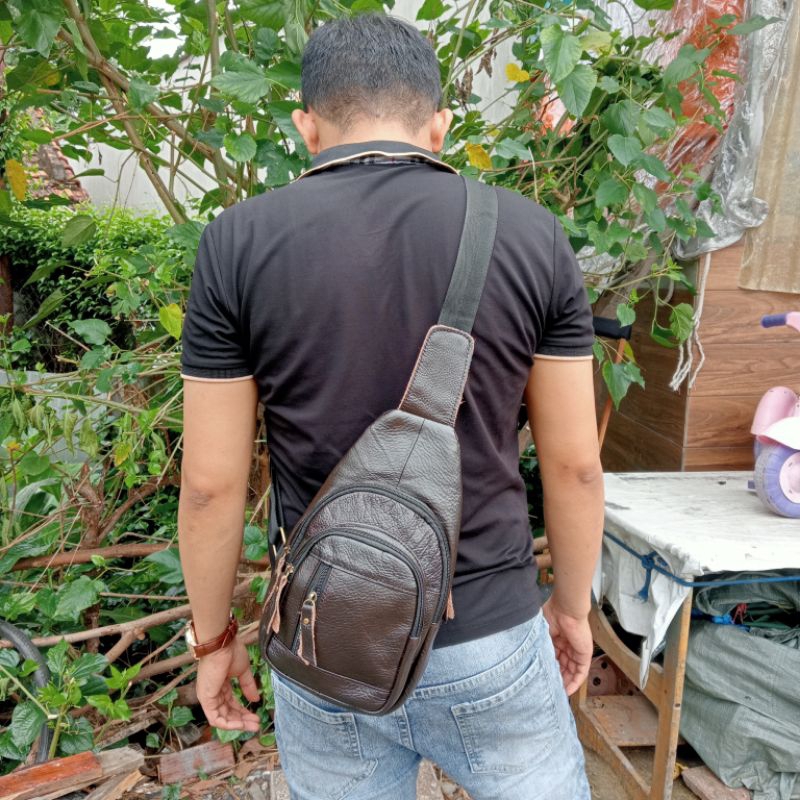 Túi Đeo Chéo Da Bò Nguyên Tấm, Chất Da Mềm Dẻo - Balo Nam Đeo Chéo Thời Trang Mới