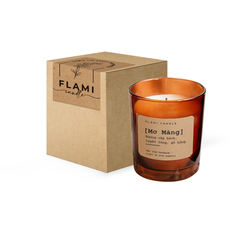 Nến thơm hương gỗ MƠ MÀNG cốc thủy tinh cao cấp Flami trang trí thư giãn