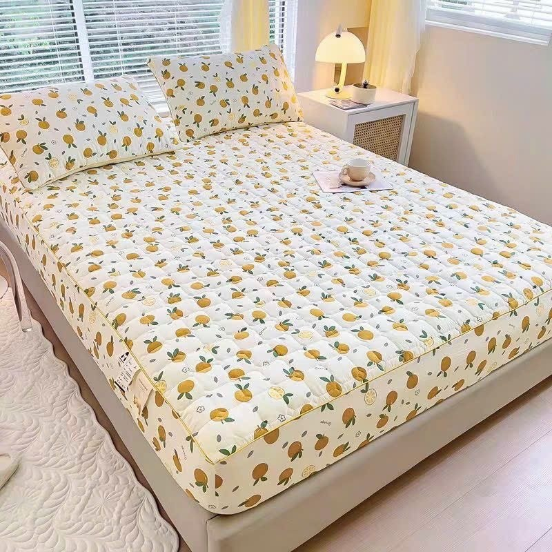 Ga Gối Trần Bông Dày Dặn 3 Món  , Ga Trải Giường Cotton Đũi Mềm Mịn Mát Dùng Được 4 Mùa