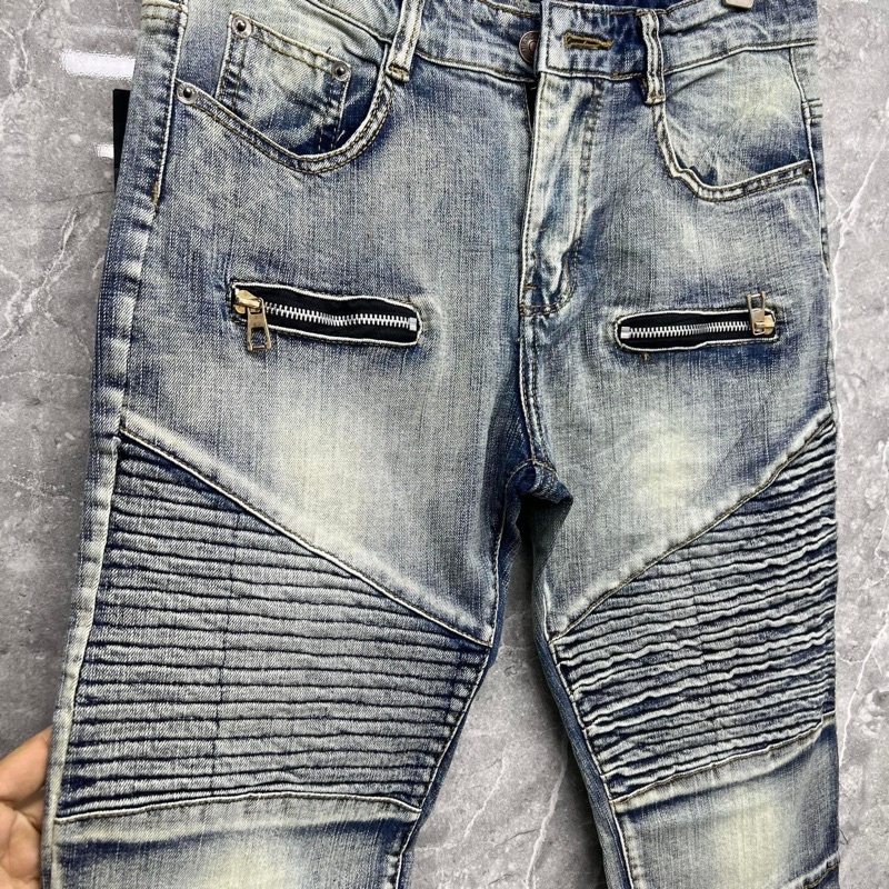 Túi Đeo Vai In Hoa Dễ Phối Đồ Thời Quần Jean BATMAN Xanh Bụi Phối Đùi Vải Nhăn Khoá Zip Quần Bò Nam Đùi Nhăn Phối Khóa