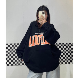 Áo nỉ sweater cổ zip chữ cam cali for