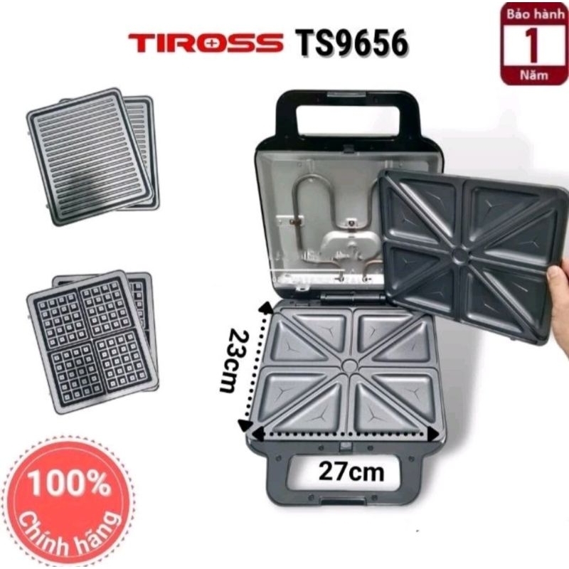 [Tiross-Việt Nam] Máy Nướng Bánh Mì Sandwich Tiross TS9656, 3 in 1 Khay (1200W) sản phẩm chính hãng bh 12 tháng