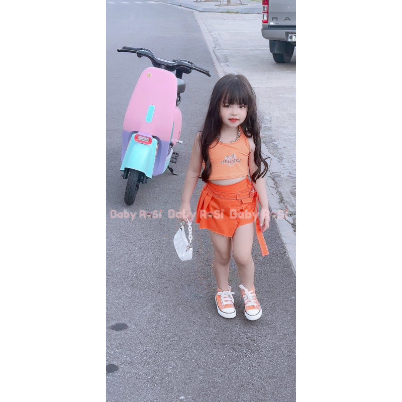 Quần váy vạc chéo xếp ly cho bé