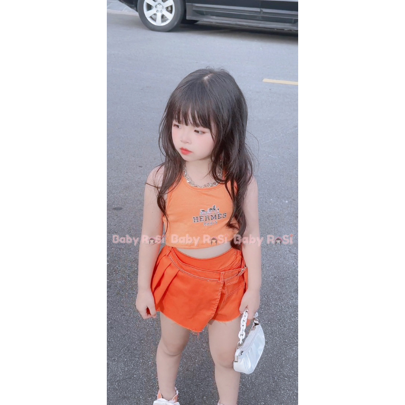 Quần váy vạc chéo xếp ly cho bé