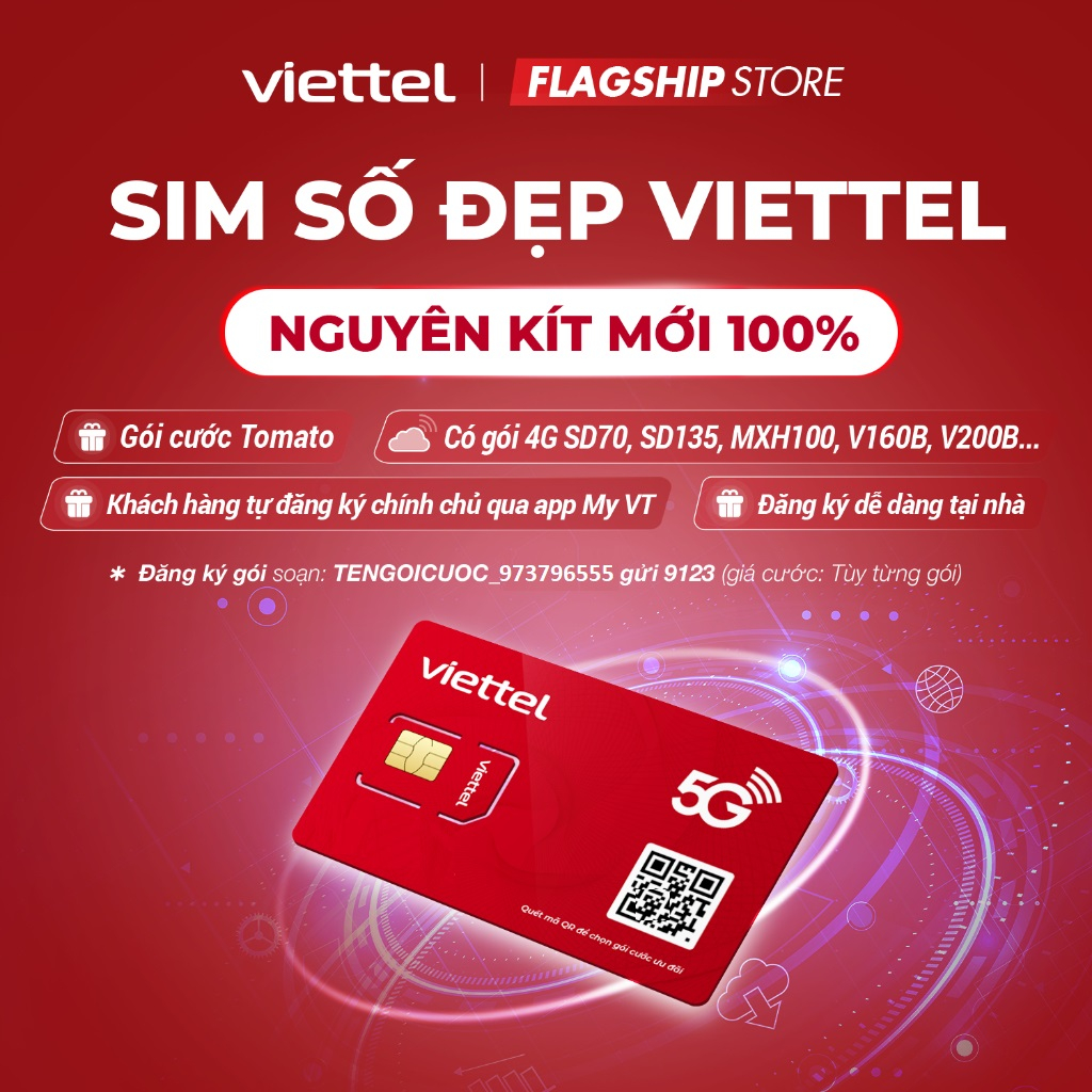 Sim 4G Viettel V90B Tomato Nguyên KIT , Được tham gia các Gói SD70 SD135 MXH100 V160B V200 gọi Viettel Free