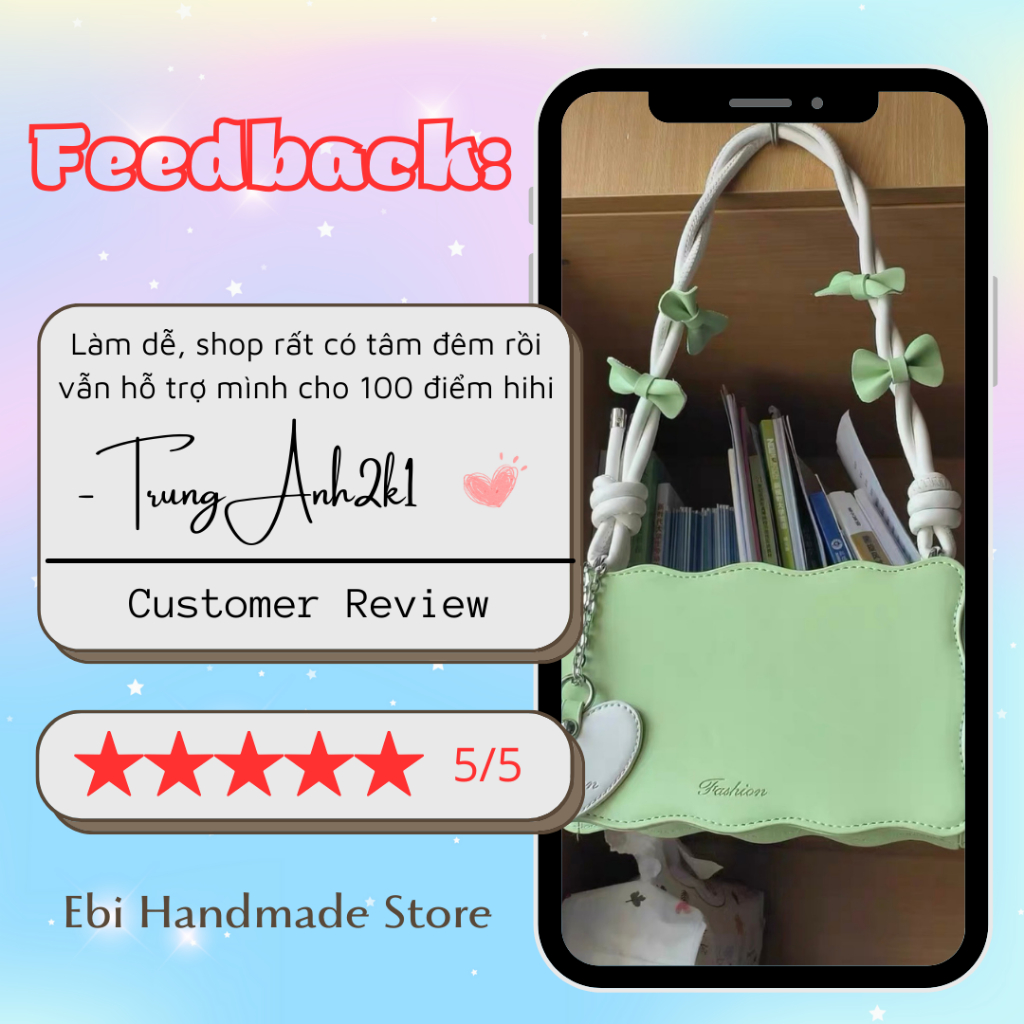 Túi tự đan EBI HANDMADE đeo vai da Pu thắt nơ cute dây xoắn xinh xắn làm quà tặng bạn gái ý nghĩa - ES94