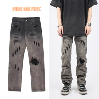 Quần jeans nam xám rách ông rộng