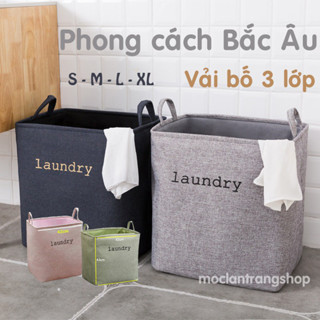  Giỏ đựng đồ giặt vải bố cao cấp siêu dày phong cách Bắc Âu sọt quần áo bẩn đa năng gấp gọn chứa đồ dơ có quai 