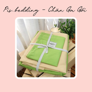 Bộ Chăn Ga Gối Cotton Đũi - Xanh Nõn Chuối Phối Vàng