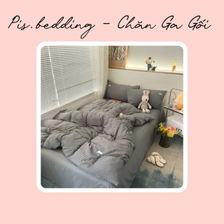 Bộ chăn ga gối cotton waffle - ghi sáng - pis.bedding