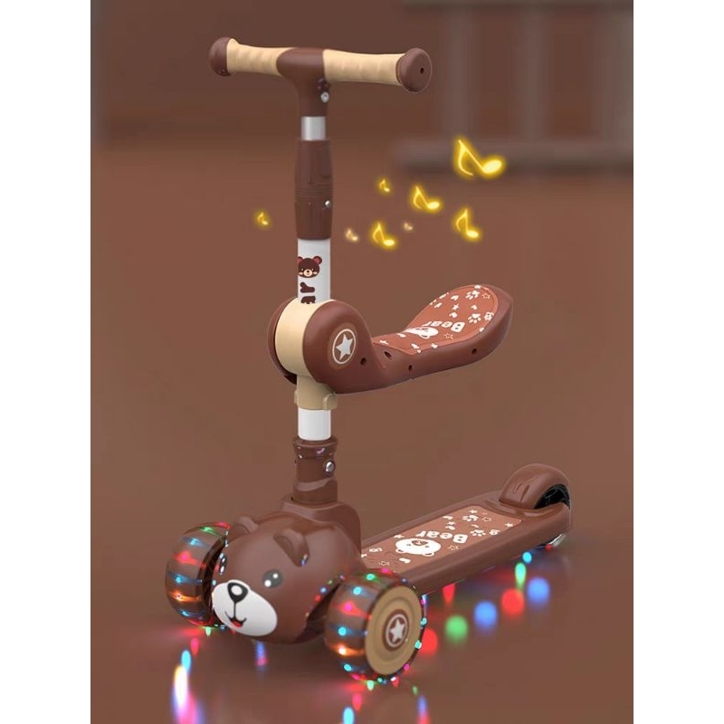 Xe trượt scooter GẤU BEAR 3in1 có ghế ngồi, có nhạc đèn phát sáng