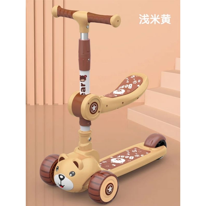 Xe trượt scooter GẤU BEAR 3in1 có ghế ngồi, có nhạc đèn phát sáng