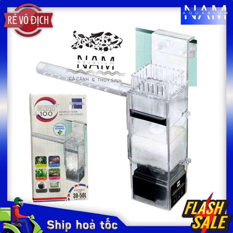 Lọc váng Odyssea Clean 100 - Lọc mặt hồ cá cảnh thủy sinh - Có thổi mặt tạo Oxy