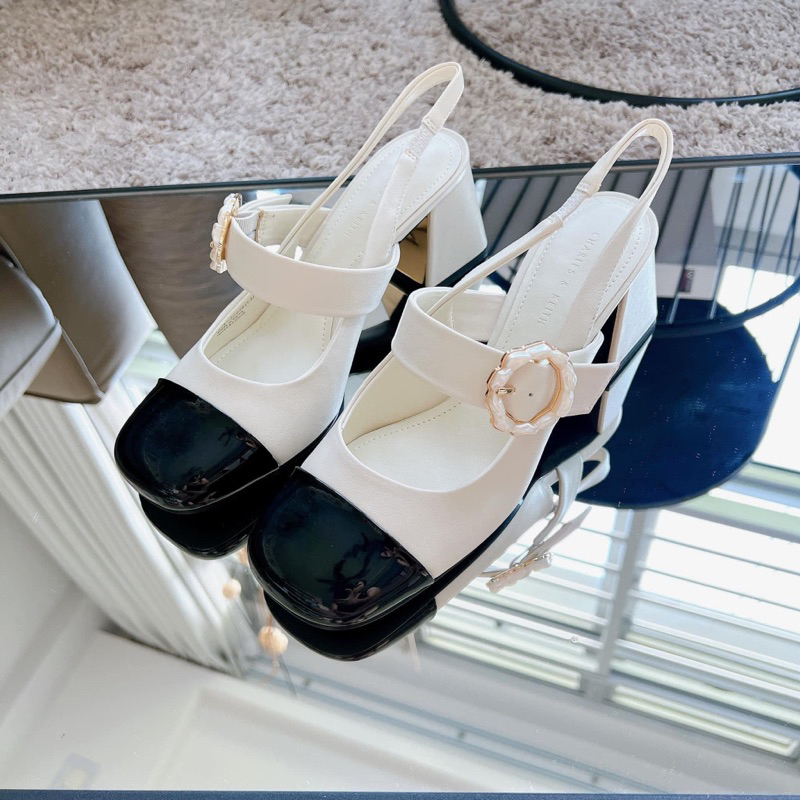 Giày sandal búp bê Cnk gót vuông cao 6cm quai đính hoa phối màu dễ phối đồ hack dáng hàng Fullbox mới 2023 G08