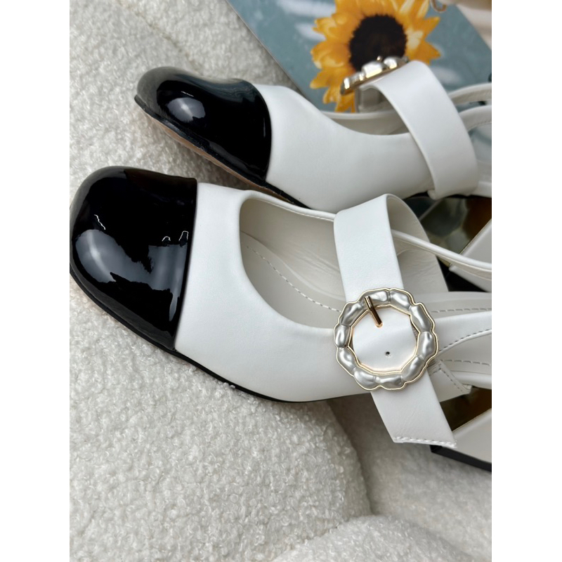 Giày sandal búp bê Cnk gót vuông cao 6cm quai đính hoa phối màu dễ phối đồ hack dáng hàng Fullbox mới 2023 G08