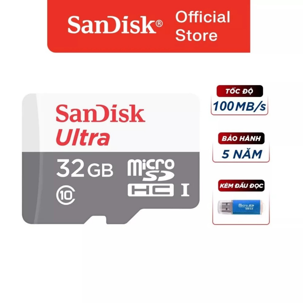 Thẻ nhớ microSDHC Sandisk 32GB upto 100MB/s 533X Ultra - Hàng Chính Hãng