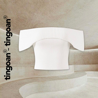 TINGOAN® - Áo trễ vai len xù croptop trắng lượn viền vòm ngực MISSY TOP/WH phiên bản mới nhất T7.2024