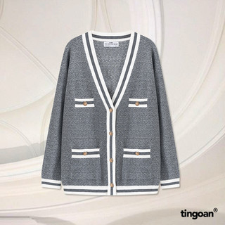 TINGOAN® - Áo khoác cardigan len xù xám viền trắng RAINBOW BABY CARDIGAN/GR