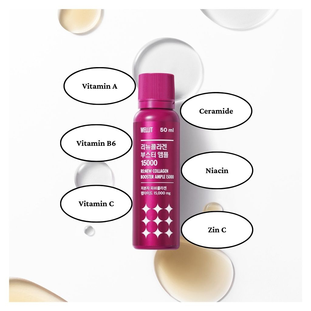 Renew Collagen Wellit  Booster Ample Hàm Lượng Cao 15000mg Trẻ Hóa Tái Tạo Da Trắng Da 14 chai x50ml