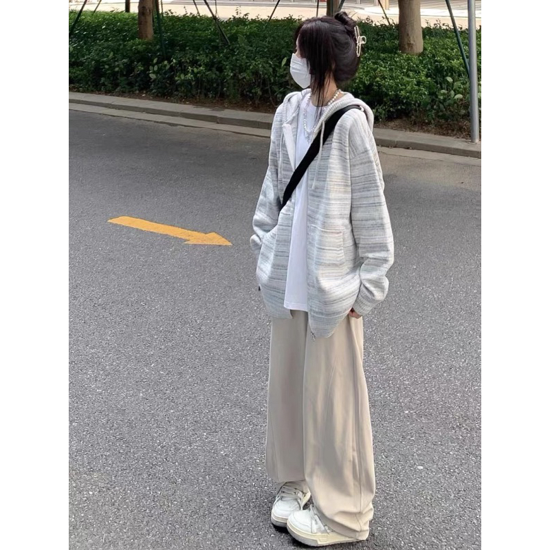 SẴN Áo len hoodie có khoá kéo mũ len phối màu hồng pastel ngọt ngào nữ sinh thu đông ulzzang form chùm mông