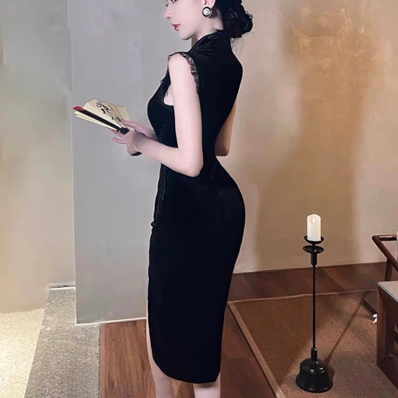 Sườn Xám Nhung Đen Sang Trọng 40-65Kg